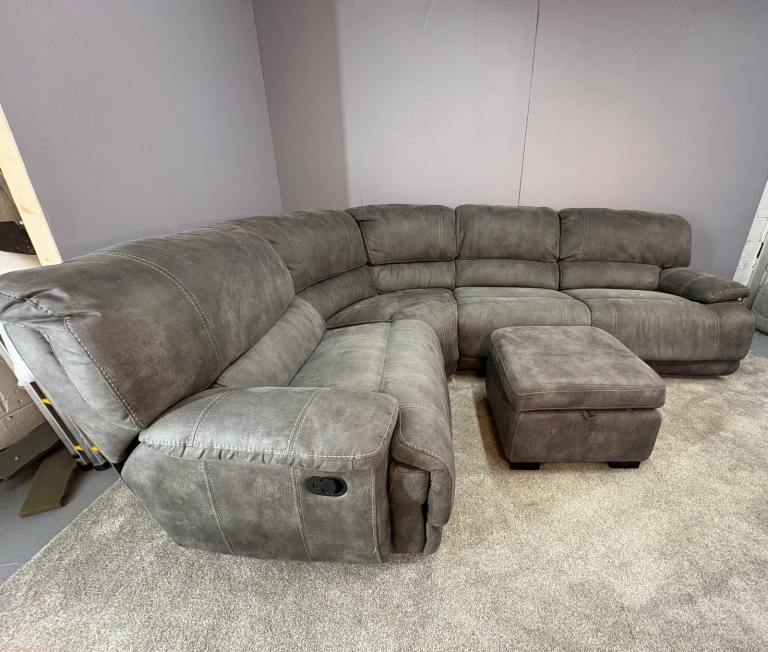 Grey corner recliner sofa with matching storage footstool DELIVERY AVAILABLE
