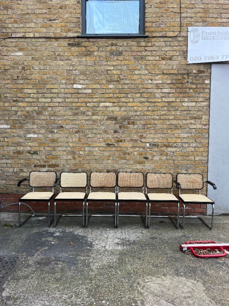 Set of 6 vintage Bauhaus Marcel Breuer black wood Cesca dining chairs (4 normal + 2 with Armrest)