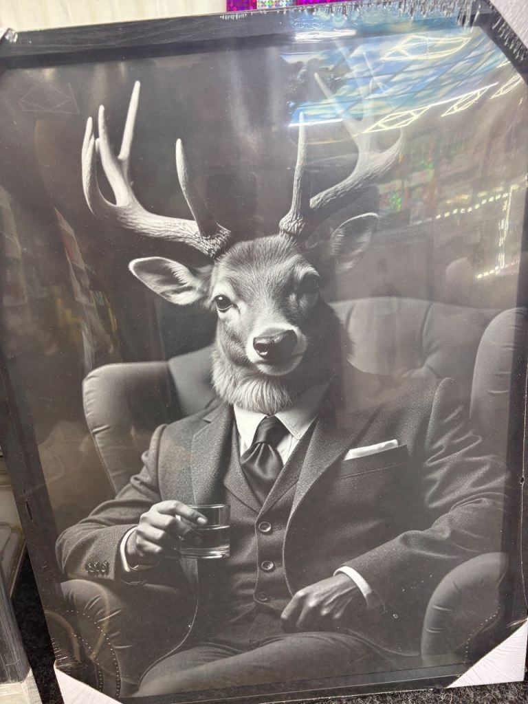 New Black & White Stag in Suit Framed Print