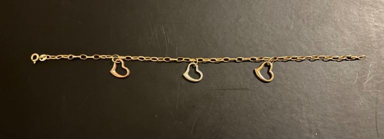 9ct gold three colour heart bracelet 