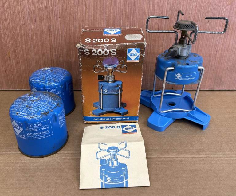 Vintage Camping Gaz S 200S Camping Stove with Original Box & Leaflet & 2 Unused Cannisters