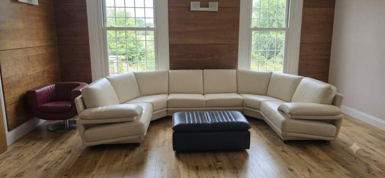 Designer Natuzzi Quality Cream Leather Corner U Shape Sofa Sectional Set Suite RRP £7000