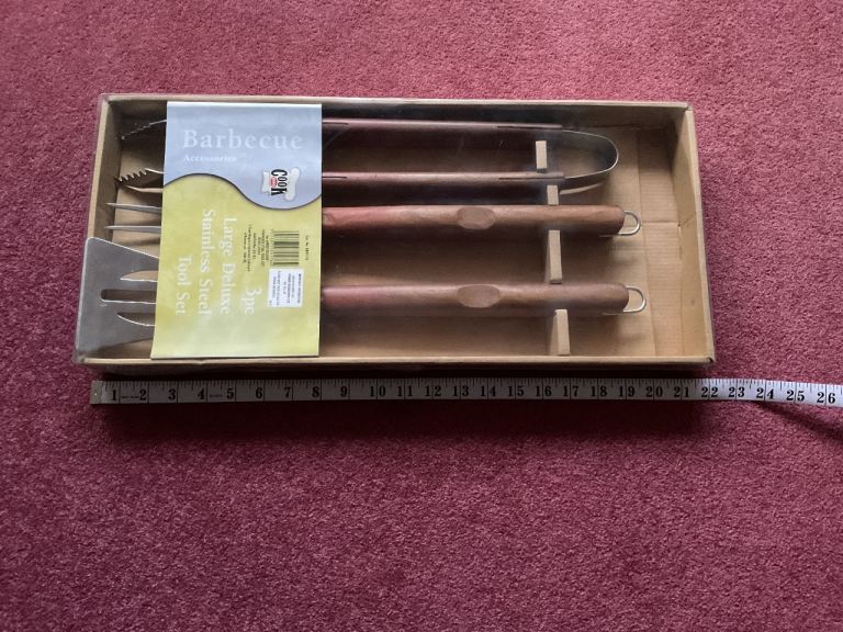 Stainless steel BBQ set with wood handles can deliver brand new 