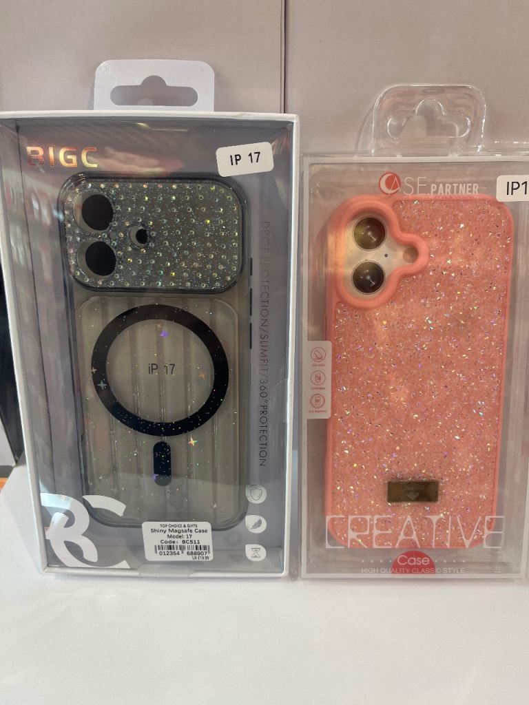 New IP17 Glitter Phone Cases - Pink & Clear