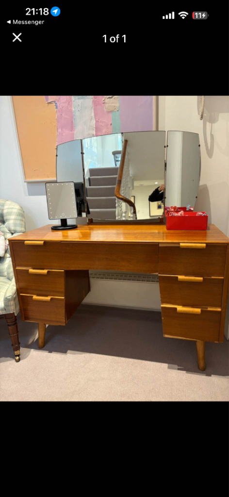 Vintage Wooden Dressing Table with Triple Mirror