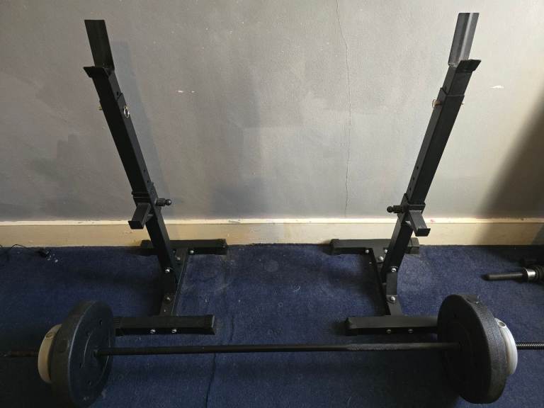 image for Adjustable weight racks bar and weights 