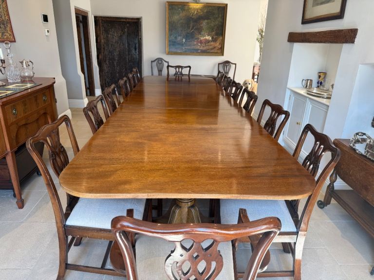 Mahogany 3 Pedestal Table with 14 Chairs