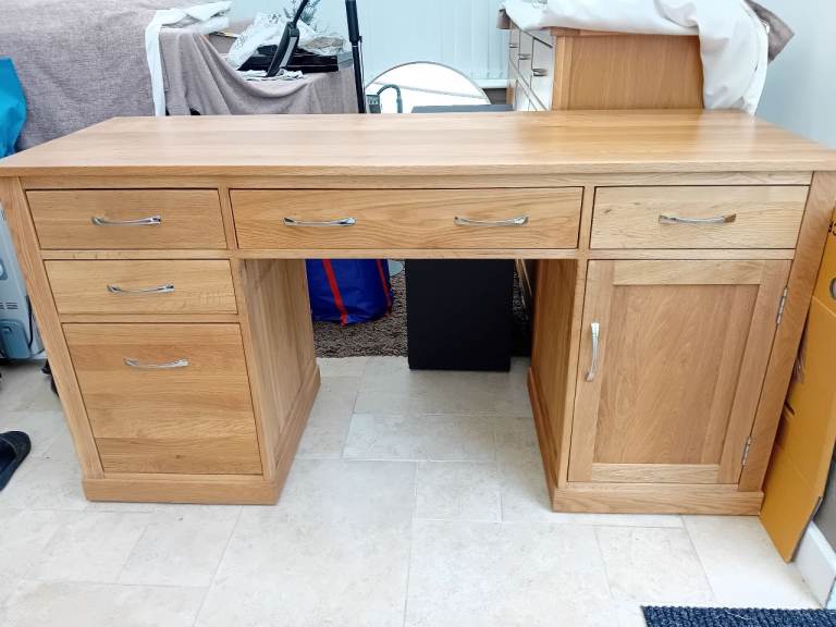 Solid Wood Office Desk with Drawers and Cupboard