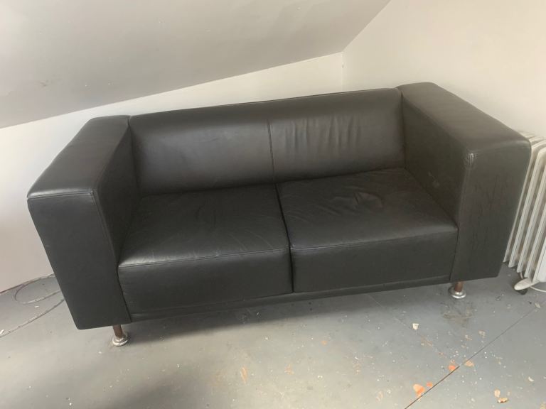 2 seater black leather sofa