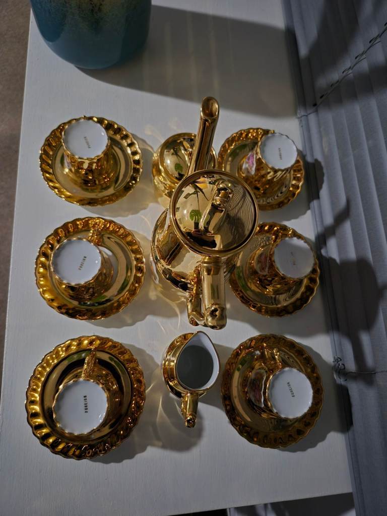 Vintage Gold Coffee/Tea Sets with courting couple fragonard-style – As ...