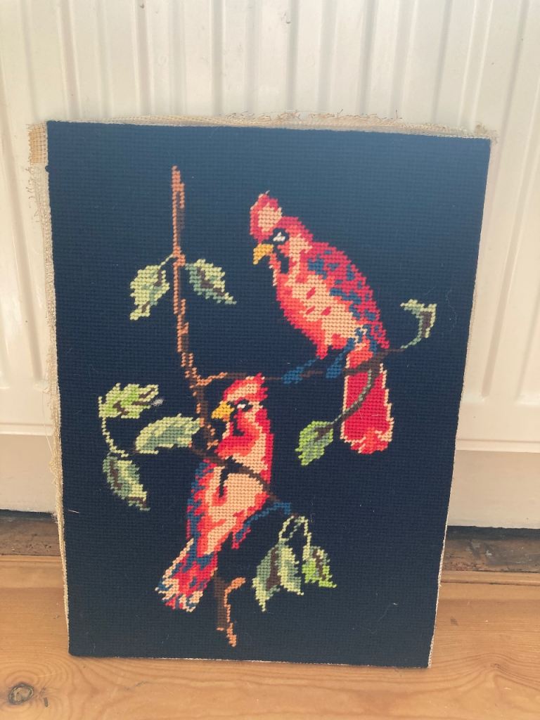 Handmade Needlepoint Tapestry with Birds Design – Good Condition