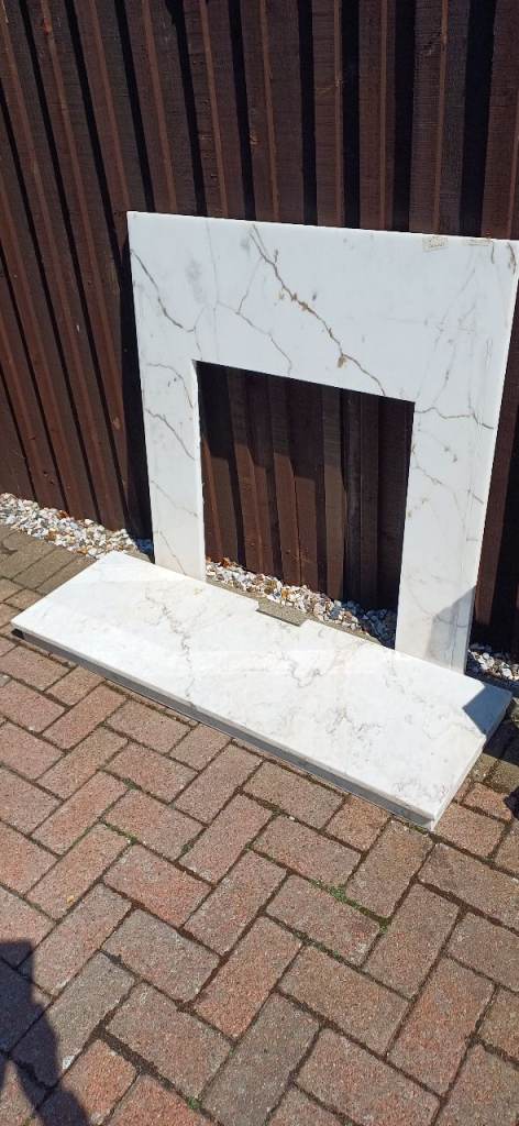 White Marble Effect Fire Surround & Hearth