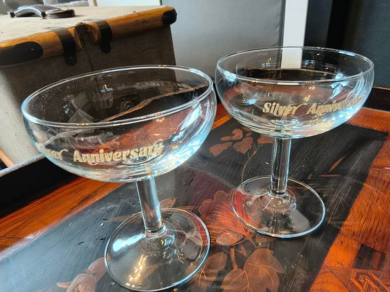 Pair of Silver Anniversary Champagne Glasses