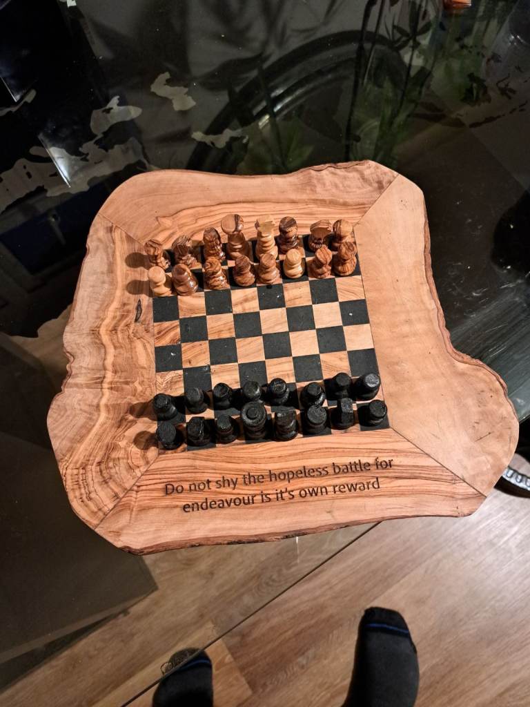Chess set hand made proper wood .