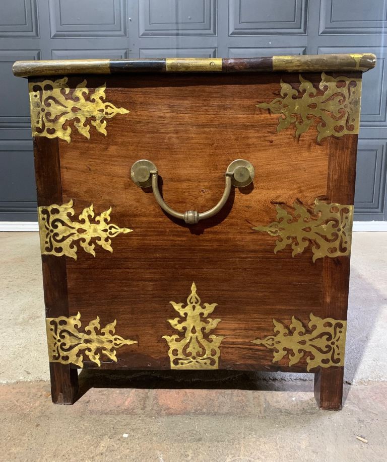 Anglo Indian Antique Style Solido I’m Rosewood & Brass Dowry Chest Blanket Box Storage Trunk