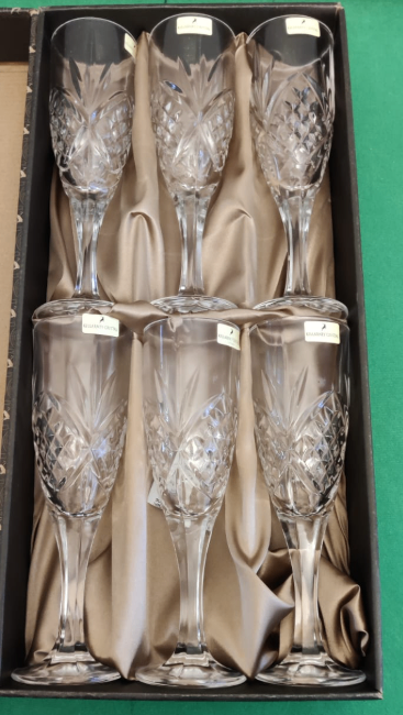 Killarney Crystal Trinity Champagne Glasses Set of 6