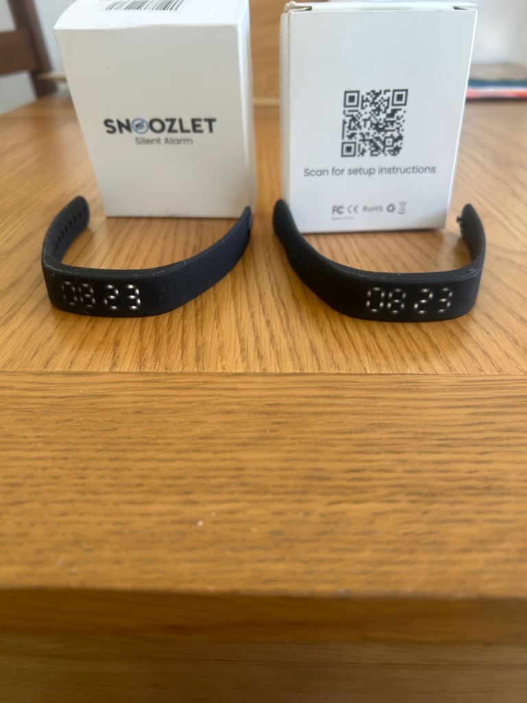 2 Snoozlet Silent Alarm Watches - Black, New