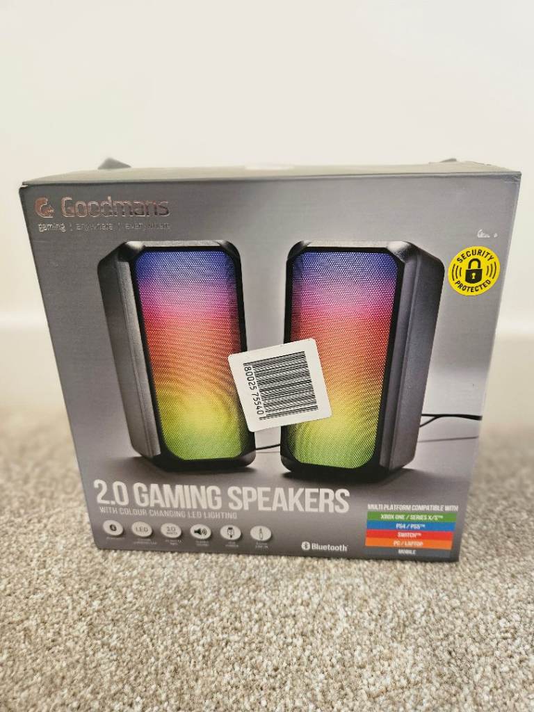 Goodmans 2.0 Gaming Speakers Bluetooth LED — speakers for PC/PS/Xbox