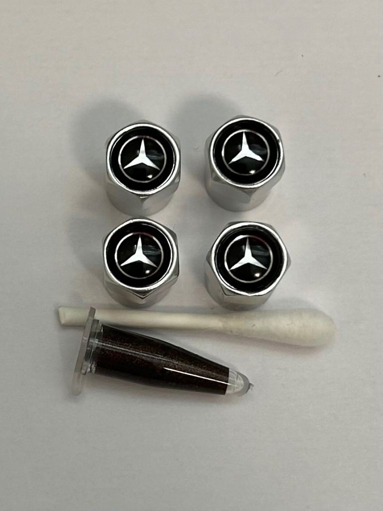 New Mercedes Multicoloured Metal Tyre Valve Caps with Grease
