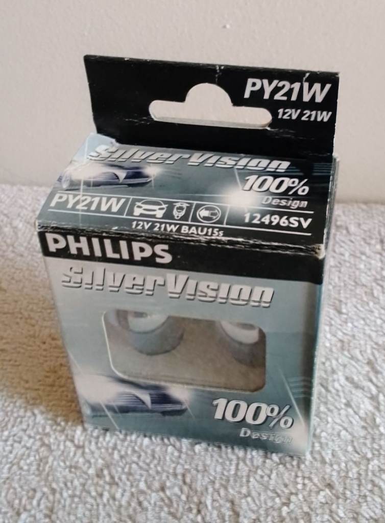PAIR PHILIPS SILVER VISION PY21W HALOGEN INDICATOR BULBS