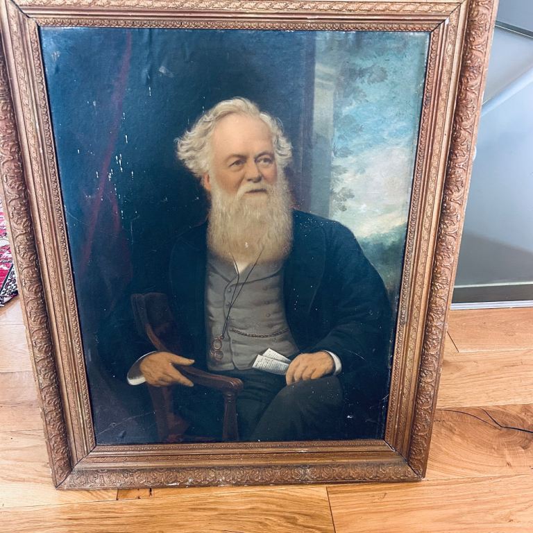 Large Vintage Portrait Painting of Gentleman with White Beard