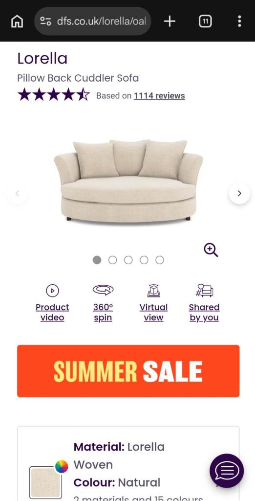 Brand New Unused DFS Lorella Pillow Back Cuddler Sofa Natural
