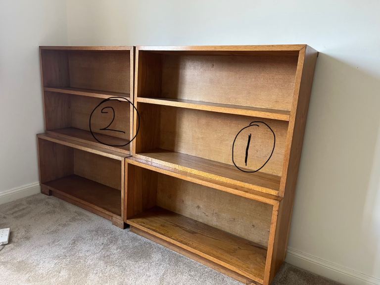 VINTAGE BOOKCASES Circa 1950s GOLDEN OAK OLD SCHOOL COLLEGE BOOKCASE LAB £60 each