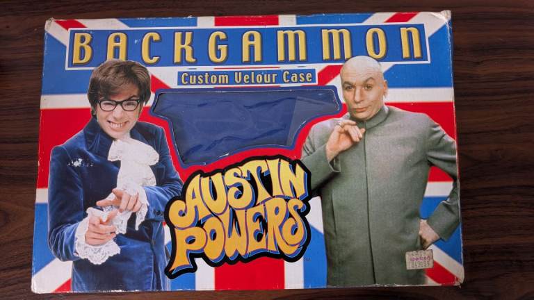 🔥Rare Vintage Austin Powers Backgammon Set Custom Velour Case Vs Dr Evil 2002 * new with box