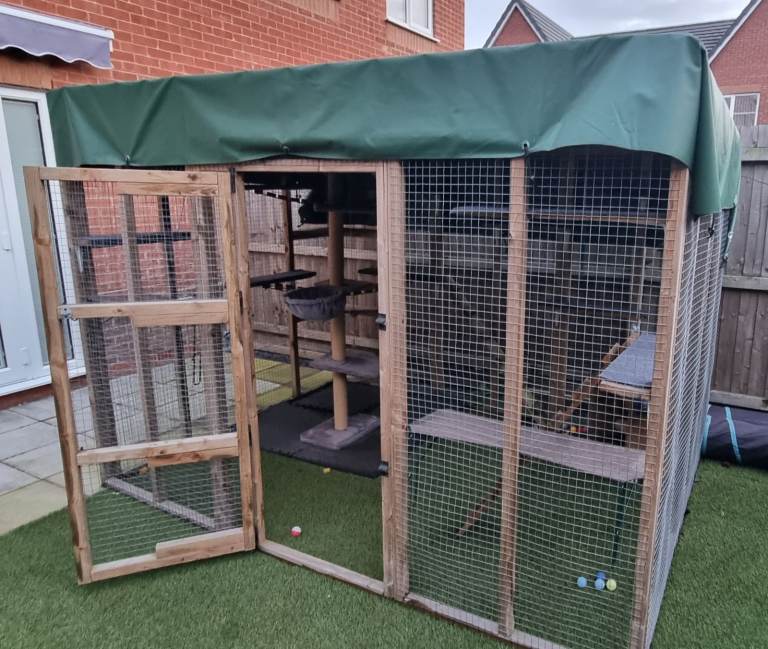 Cat Aviary  Free-standing 9ft long x 6ft wide x 6ft high, with a black waterproof roof
