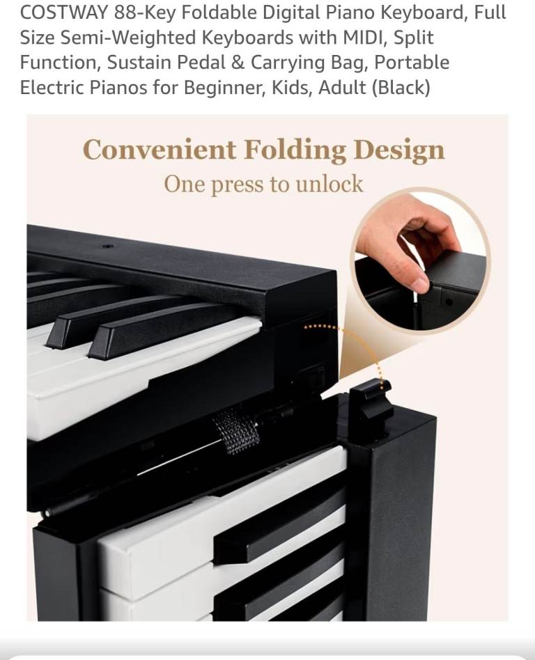 COSTWAY 88-Key Foldable Digital Piano Keyboard with Carry Bag