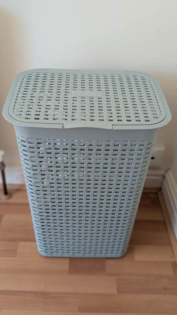 Light Grey Plastic Laundry Basket with Lid