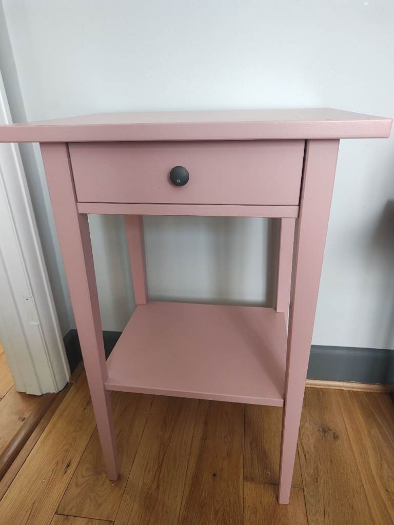 Pink Wooden Bedside Table with Drawer and Shelf – Good Condition