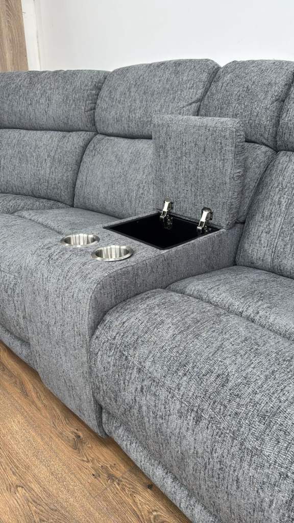 Fabric Power Recliner Grey or Beige Corner Sofa New 