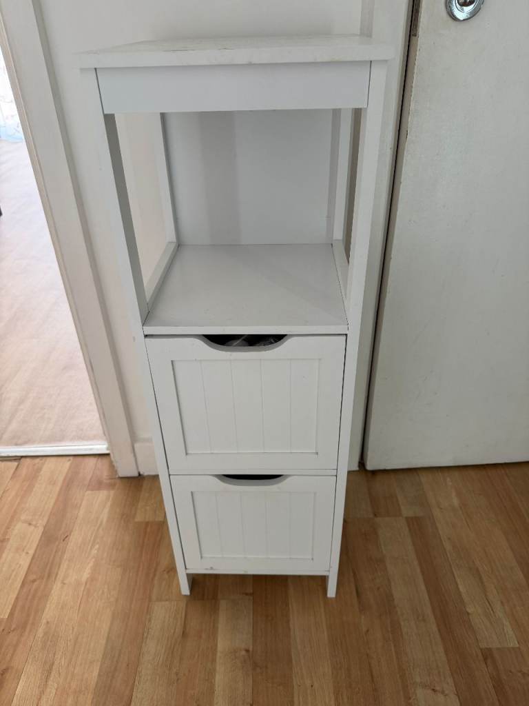 White Wooden Bathroom Storage Unit with Drawers 90 30 30