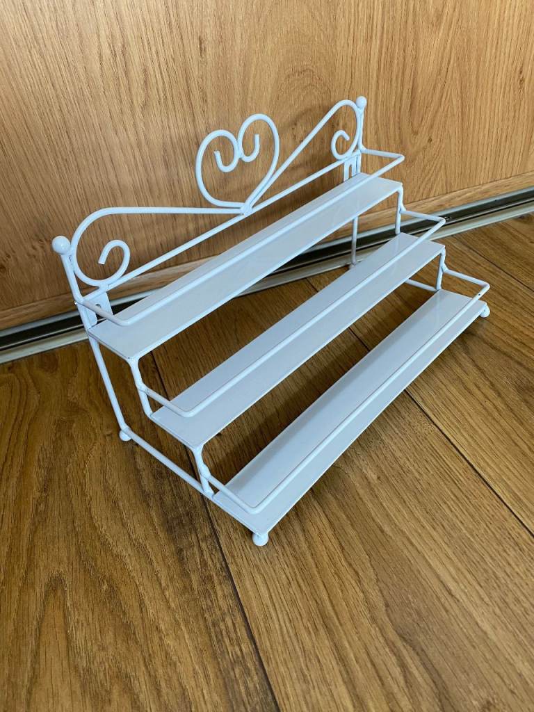 image for White Metal Nail Polish Stand / Organiser, 3 Tiers, heart design, freestanding or wall mountable