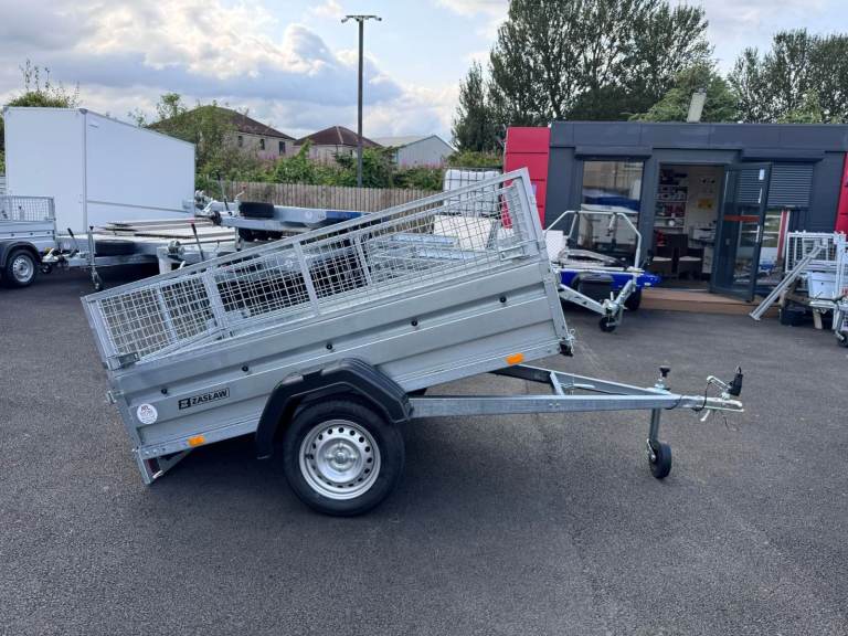 BRAND NEW ZASLAW 7FT X 4FT SINGLE AXLE TRAILER 40CM MESH TIPPING 750KG