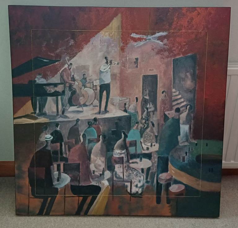 A CANVAS PAINTING – RED JAZZ by DIDIER LOURENCO GALLERY - Wrapped Canvas Giclee Art (1.0m x 1.0m)