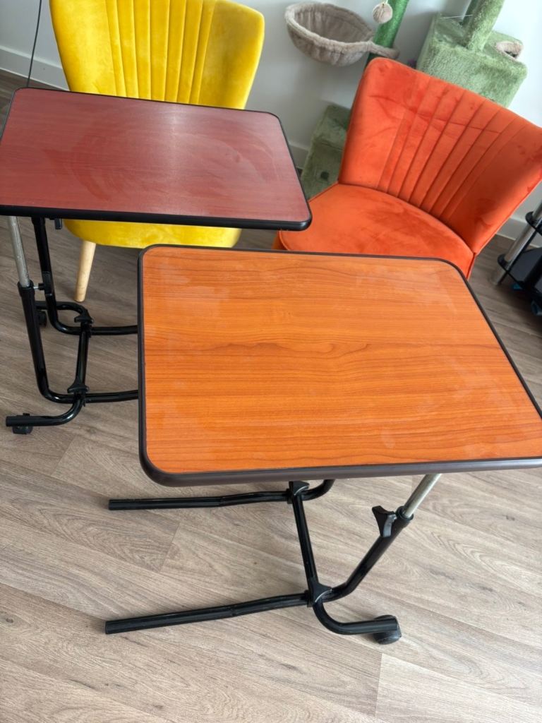 Adjustable Height Side Tables with Wheels – Good Condition