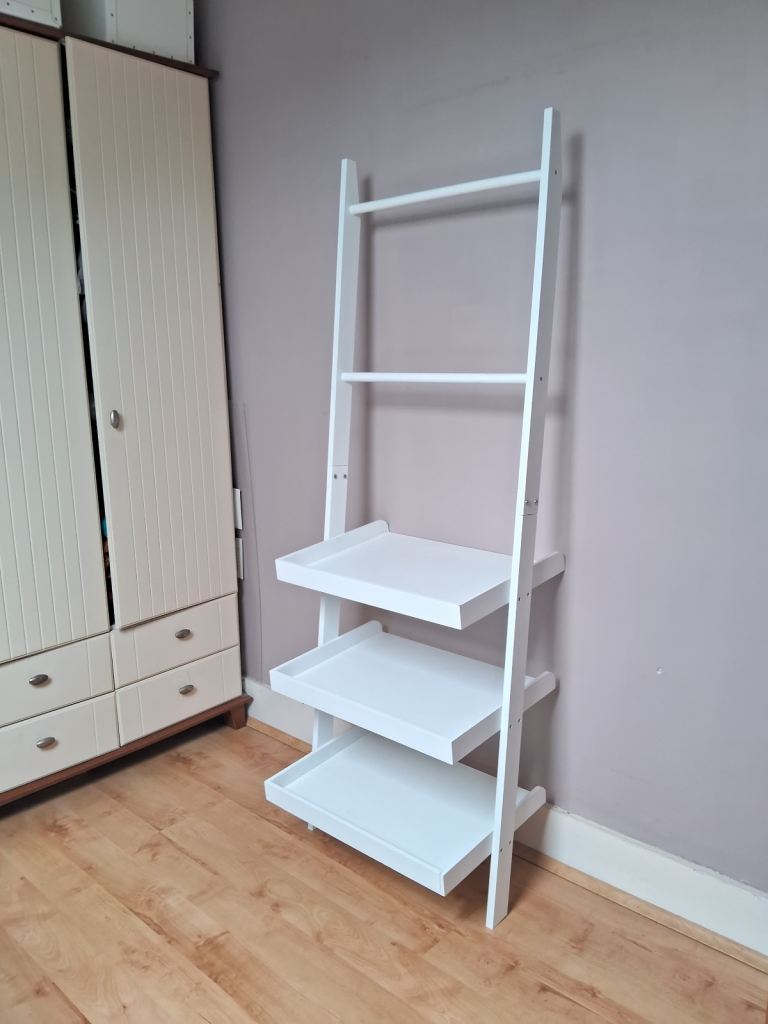 New white wooden storage ladder with shelves