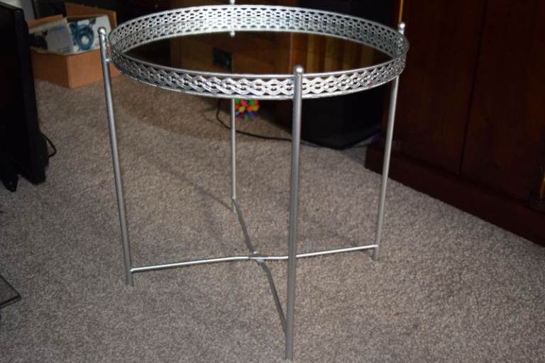 Silver Metal and Glass Round Side Table – Good Condition.