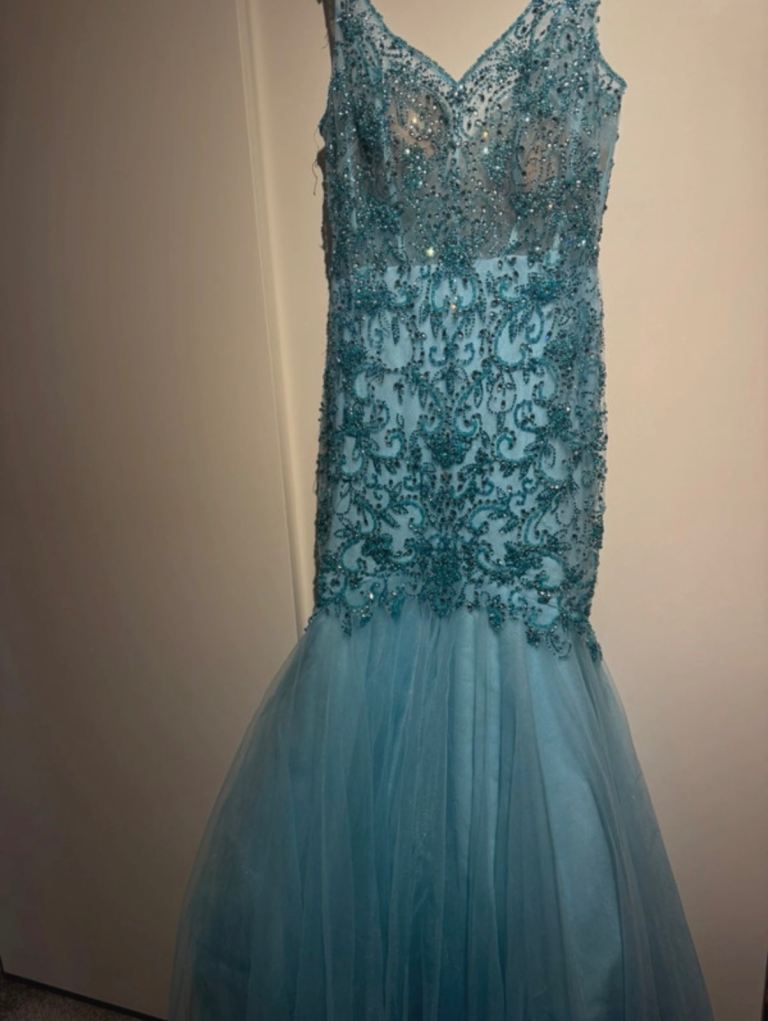 Tiffanys Blue Beaded Prom Dress – Size 10