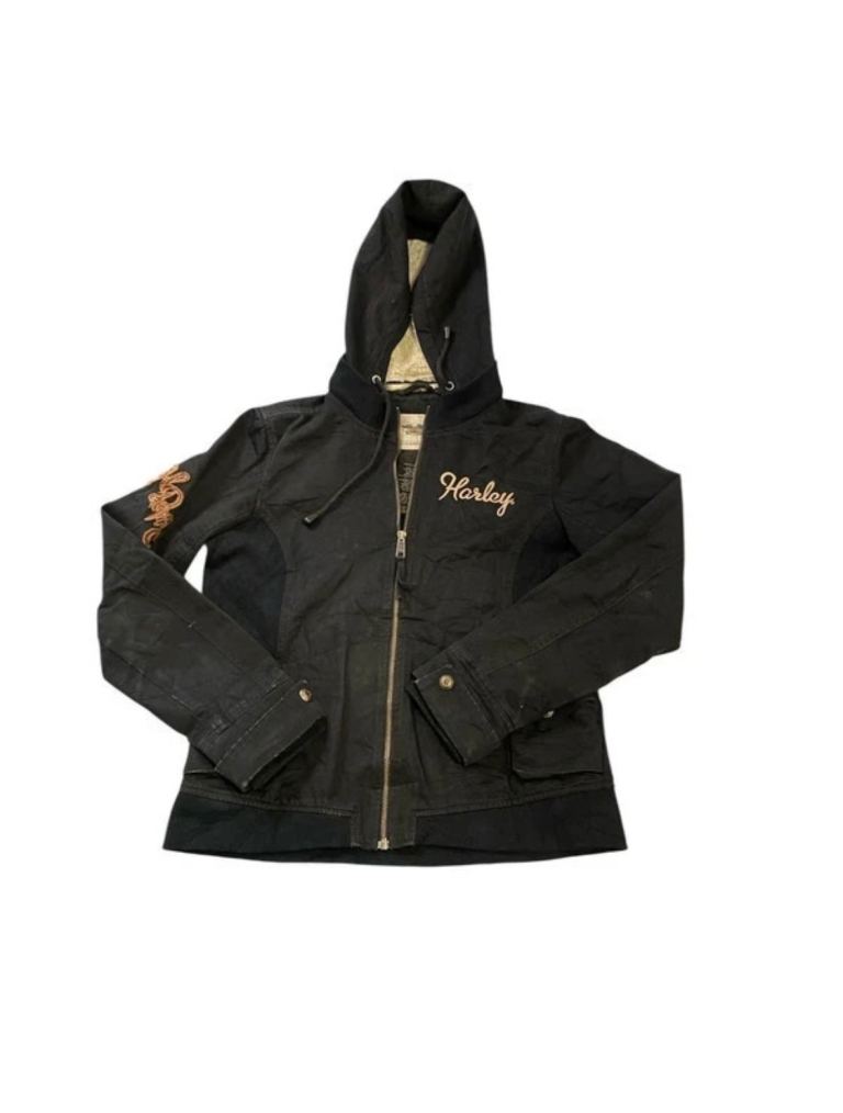 Harley-Davidson Sherpa Lined Zip Hoodie Jacket Size M | y2k biker streetwear coquette grunge