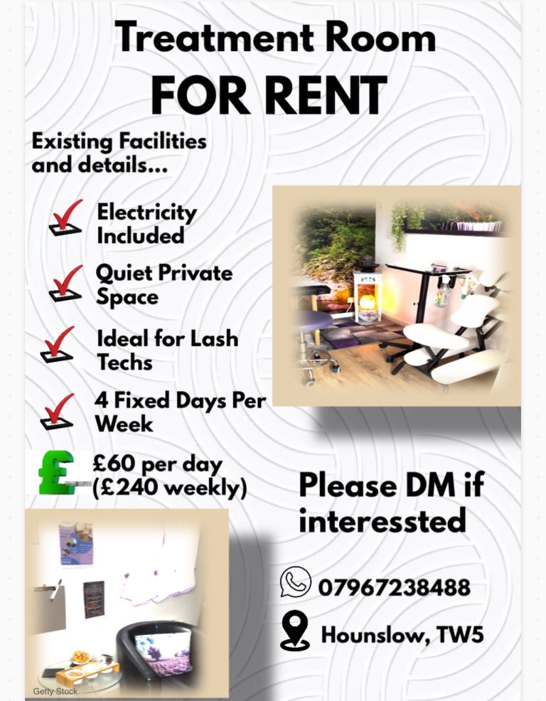 🌿 Calm & Fully Equipped Treatment Room to Rent – Hounslow (TW5)