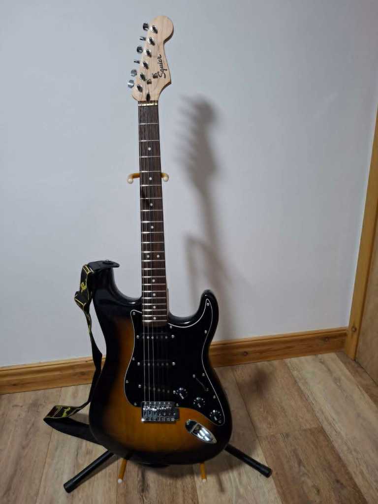 Upgraded Fender Squier Stratocaster Affinity Honey Gold Sunburst Electric Guitar Made in Indonesia. 