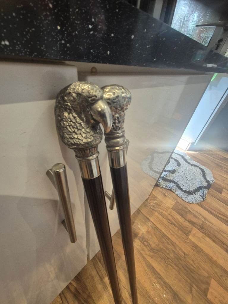 Two Decorative Walking Canes – Eagle Head & Ornate Handle, 35 inch