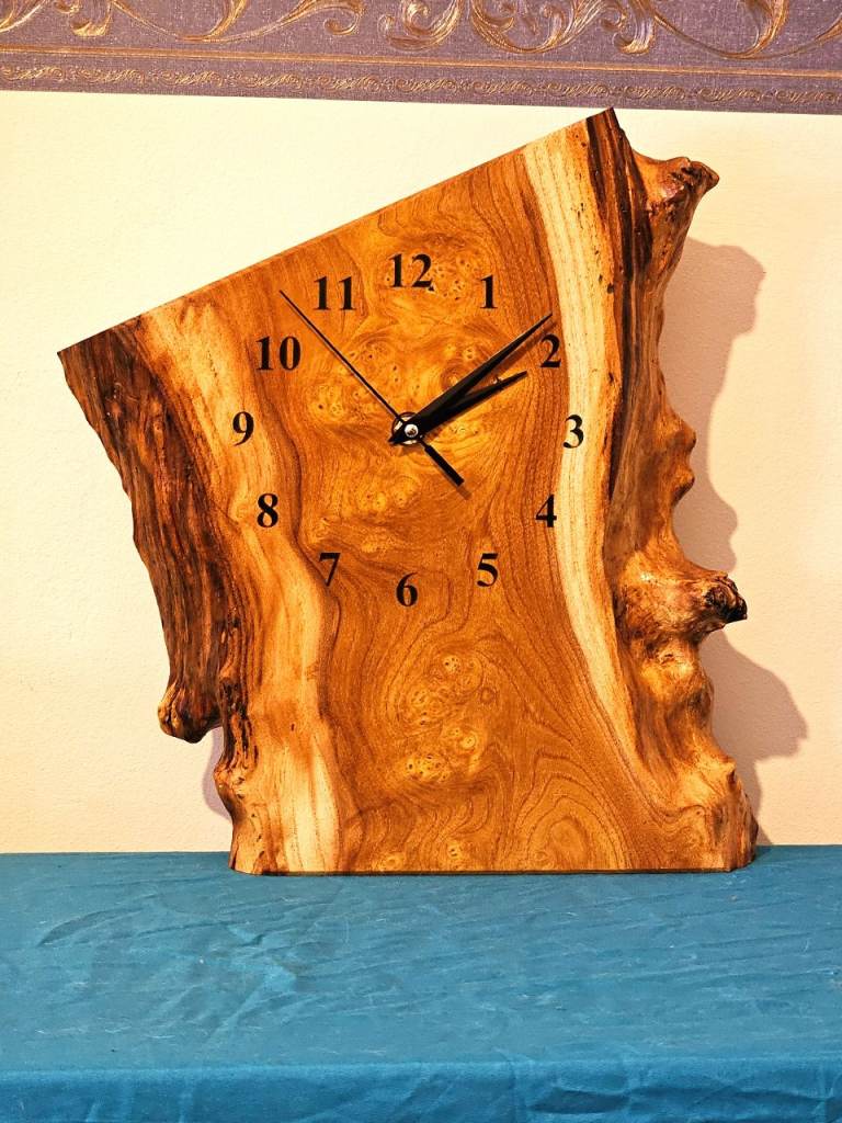 Handcrafted Mulberry Wood Wall Clock, NEW.