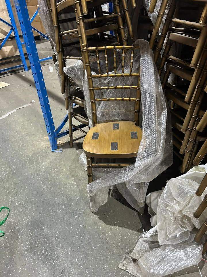 300 Antique Gold Wash Chiavari Chairs - New but Paint Defect