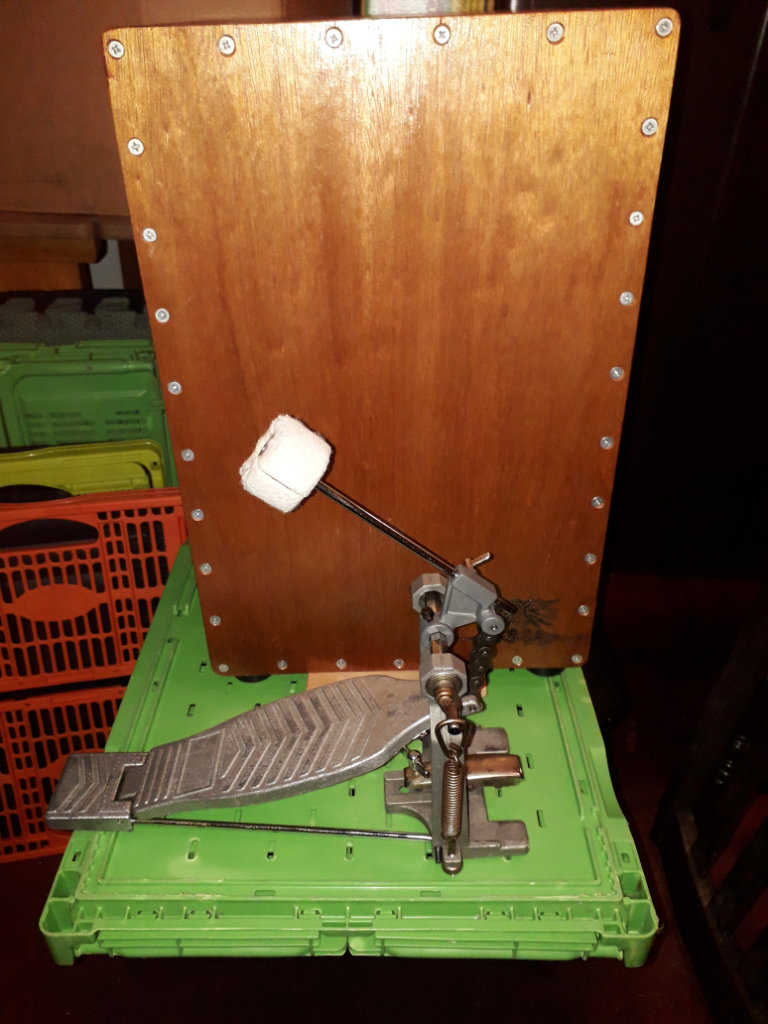 Cajon drum box with foot bass beater pedal. Very versatile . Hand made.