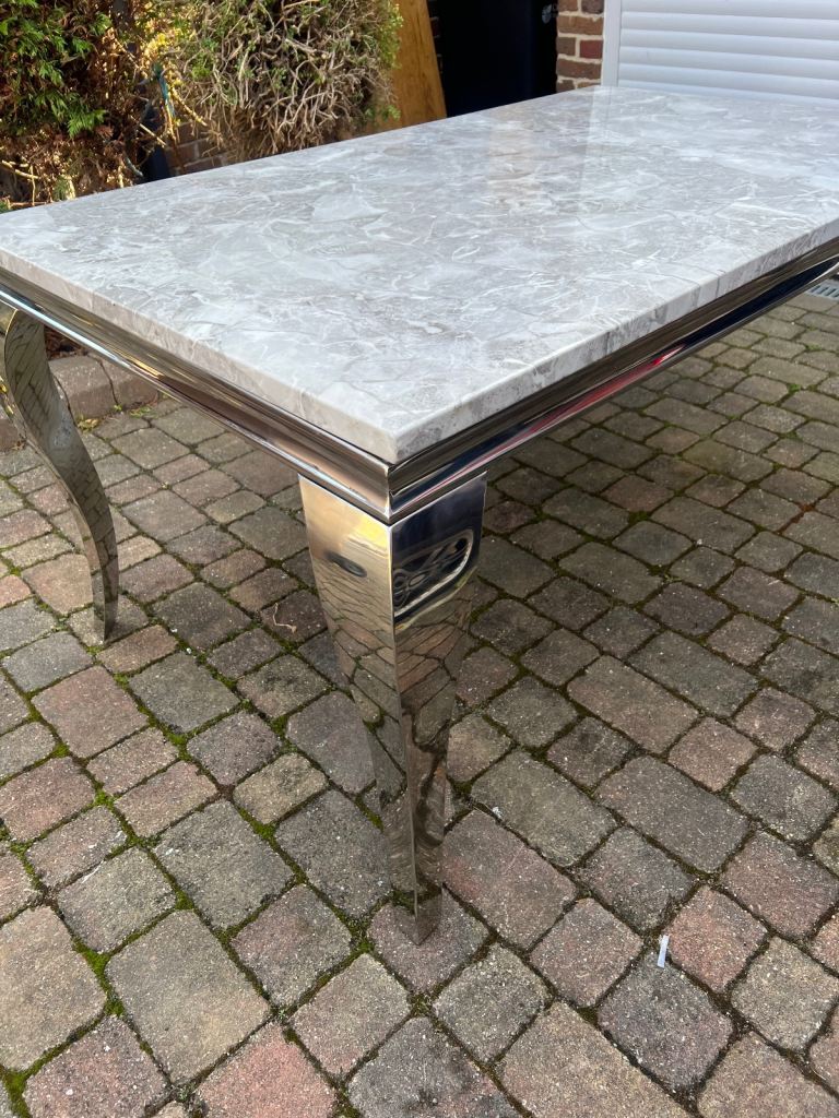 Marble and chrome dining table and 6 chairs 