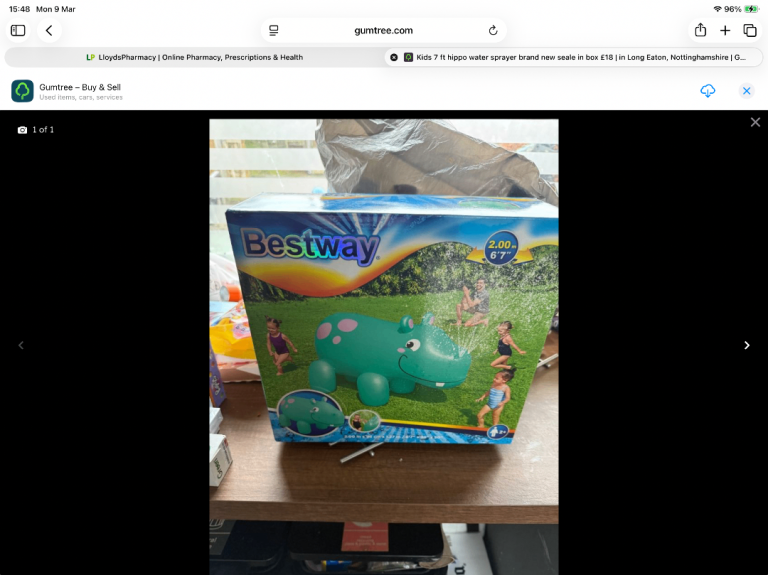 Nearly 7ft tall sealed in box inflatable hippo with water sprayer £25 all sealed 